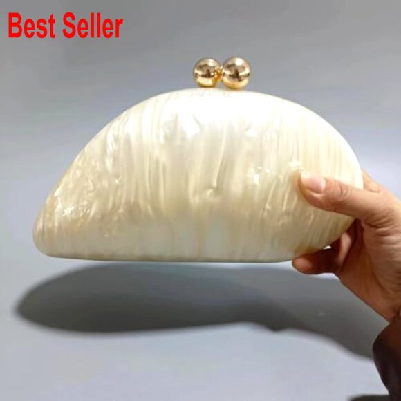 Acrylic Shell Shaped Clutch Evening Bag with Detachable Chain